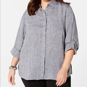 Charter Club Luxury 100% Linen Utility Top Women's Plus Size 2X Black Slate